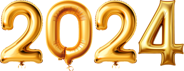 투명한 배경 위에 풍선숫자 2024