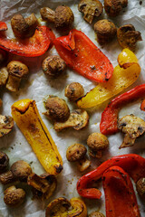 grilled vegetables on parchment, grilled mushrooms and sweet peppers 