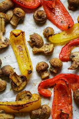 grilled vegetables on parchment, grilled mushrooms and sweet peppers 