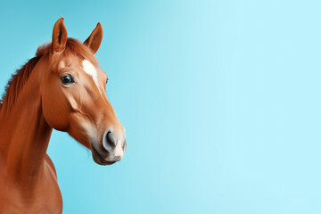 Obraz premium horse on blue background, copy space for text