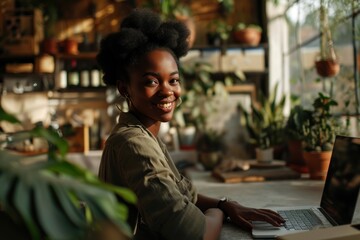 A young black female business owner runs a successful online and brick-and-mortar business