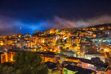 Night aerial view of the beautiful city of Sanremo, Italy