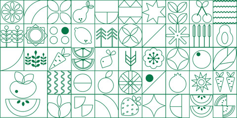 Geometric modern outline  background.  Abstract vegetables. Seamless pattern Bauhaus