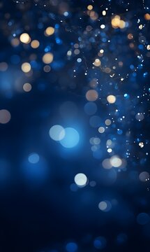 Abstract blue background with bokeh lights and glitter