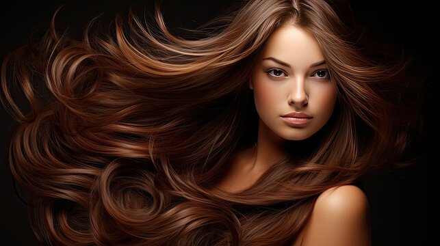 The perfect image of a beautiful brown-haired girl. Feminine image of natural beauty. Illustration for beauty and fashion magazine.