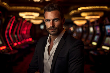 Fototapeta premium Play casino slots win games money cash conceptual Generative AI picture