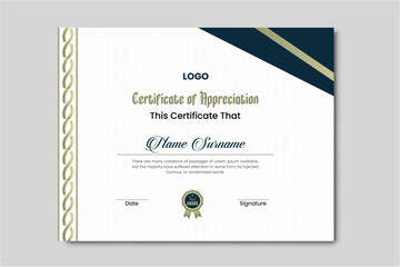  Certificate of achievement template set with gold badge and border. Award diploma design blank. Vector Business, Training Achievement Certificate Template