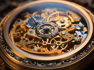 Fototapeta na wymiar A detailed diagram of a fine mechanical watch with cog wheel