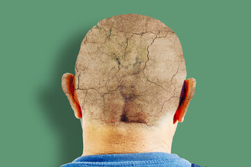 Shaving a man's head with a cracking texture.