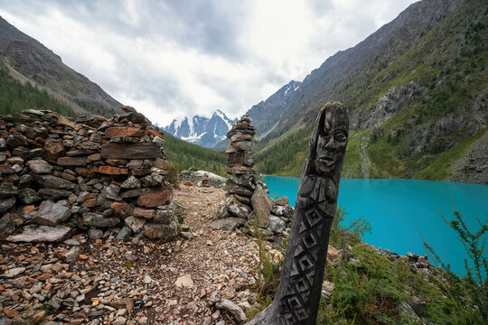 wooden idol figure in the Altai Mountains