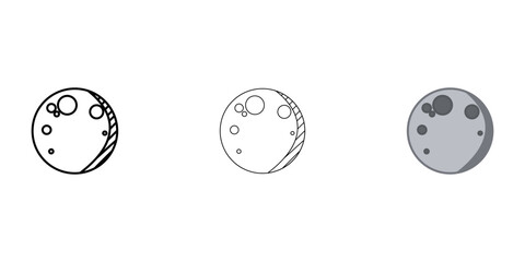 Waning moon Weather Icon vector image on white background. Three icons thick, thin, colored outline. Can be used for mobile apps, web apps and print media
