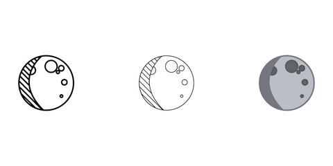 Waxing Crescent Weather Icon vector image on white background. Three icons thick, thin, colored outline. Can be used for mobile apps, web apps and print media