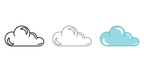 Fototapeta premium Cloud Weather Icon vector image on white background. Three icons thick, thin, colored outline. Can be used for mobile apps, web apps and print media
