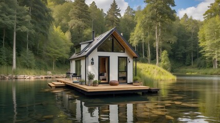 Fototapeta na wymiar wooden house on the lake