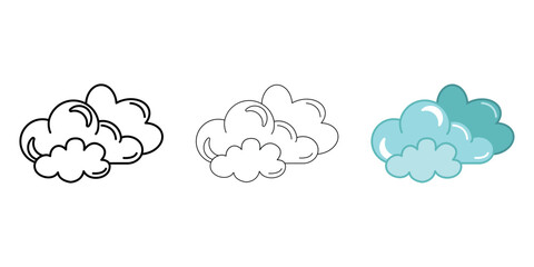 Clouds Weather Icon vector image on white background. Three icons thick, thin, colored outline. Can be used for mobile apps, web apps and print media