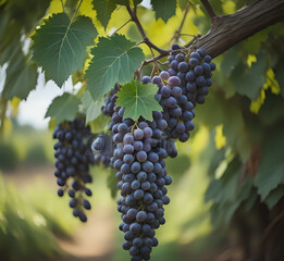Naklejka premium A realistic fresh green grapes in nature background. bunch of grapes, Generative AI, Generative, AI