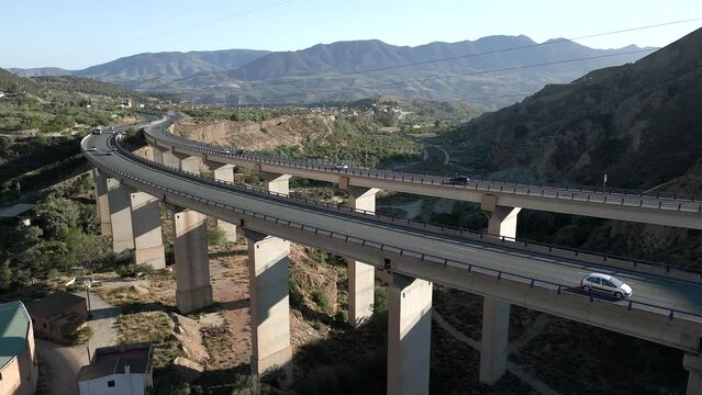 Drone footage of the A44 motorway viaduct at Mondujar, Granada, Spain
