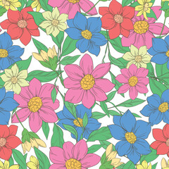 Hand Drawn Flowers seamless pattern trend print for textile spring summer Vector illustration