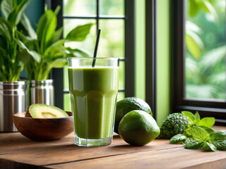 A Refreshing Start to Your Day -Indulge in a Healthy Green Smoothie and Balanced Breakfast Delight.