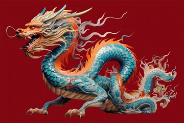 Obraz premium the blue dragon isolated on red background