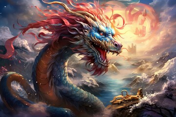 a Chinese dragon, a mythic creature renowned in East Asian culture; the mythic grandeur of the dragon - obrazy, fototapety, plakaty