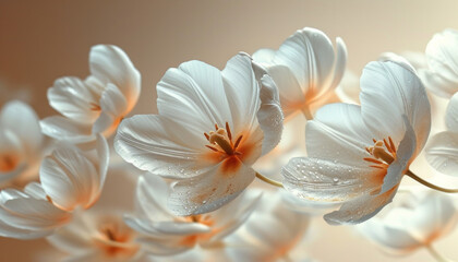 Aesthetic closeup of elegant white tulip flowers. Beautiful floral background in creative style.