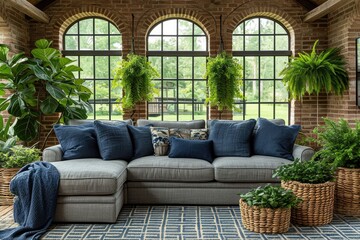 a room with serene peaceful ambiance and plants decorated ideas style inspiration - obrazy, fototapety, plakaty