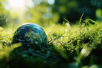 Globe in the green grass. Global warming and climate change concept.