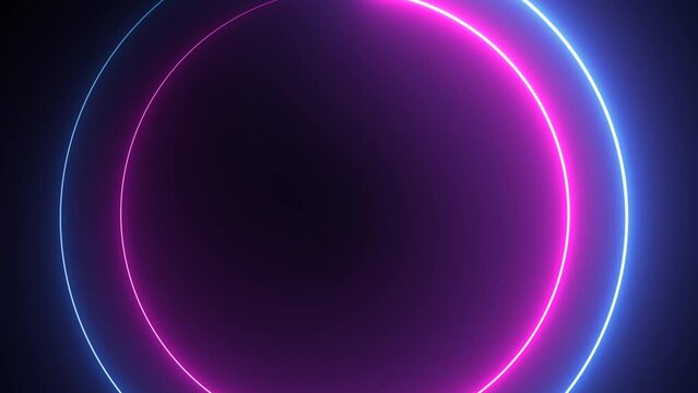 neon color of blue and pink rings animate video footage background