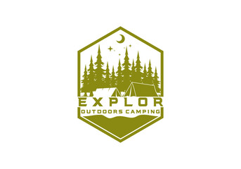 illustration vector explore camping outdoors in the forest