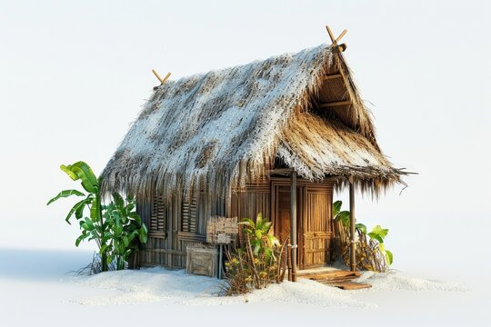 small hut with a thatched roof made of dried grass or straw