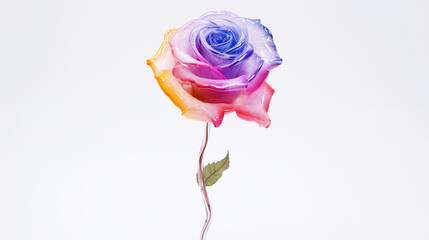 A rose created from colored glass on a white background