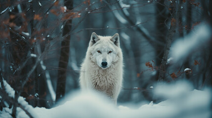 Obraz premium A white wolf in the forest in winter