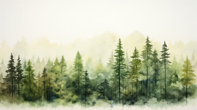 A forest in watercolor clipart style