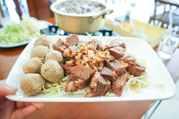 boiled beef and boiled meatball with vegetable