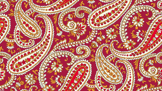 patchwork floral pattern with paisley and indian flower motifs. damask style pattern for textil and decoration
