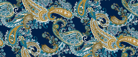 patchwork floral pattern with paisley and indian flower motifs. damask style pattern for textil and decoration  © sefa