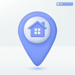 3d location and House symbol icon. Trendy Smart Home, Real estate, loan, mortgage, back concept. 3D vector isolated illustration design. 3D vector isolated illustration, Cartoon pastel Minimal style.