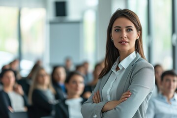 Captivating Leadership Displayed By Competent Businesswoman During A Dynamic Seminar