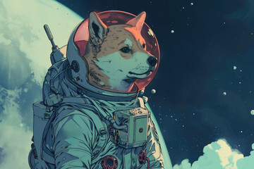 Exploring The Cosmos: Anime Dog In A Spacesuit