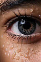close up of a persons eye with water droplets 