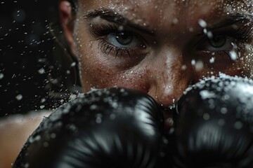 Generative AI, Woman training boxing wearing boxing gloves, female boxer