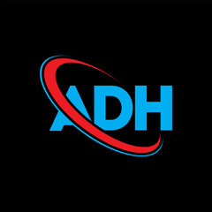 ADH logo. ADH letter. ADH letter logo design. Initials ADH logo linked with circle and uppercase monogram logo. ADH typography for technology, business and real estate brand.
