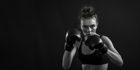 Generative AI, Woman training boxing wearing boxing gloves, female boxer
