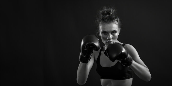Generative AI, Woman training boxing wearing boxing gloves, female boxer