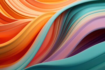 A orange, purple, and green paper wallpaper, in the style of light orange and light mint, colorful curves