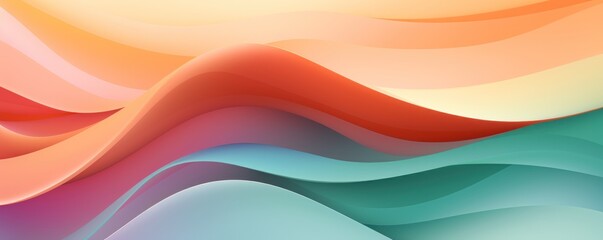 A orange, purple, and green paper wallpaper, in the style of light orange and light mint, colorful curves