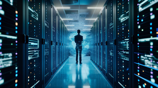 Technician Monitoring Data Center Network - Powered by Adobe