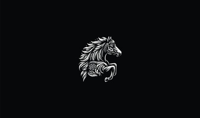 black and white horse logo, design, art, legs, face, eye
