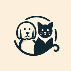 Dog and cat logo with a simple and minimalist flat design style